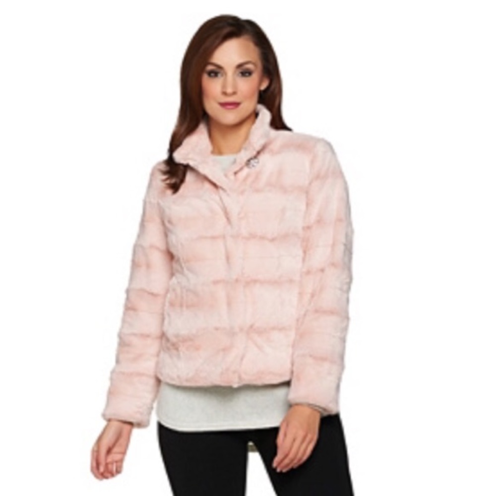 Blush pink faux fur cropped jacket- Large